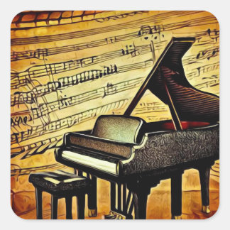 Sticker Carré Musique Surreal Sheet & Grand Piano