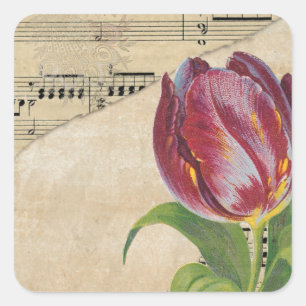 Sticker Carré Musique victorienne vintage Tulips romantiques