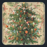 Sticker Carré Musique Vintage Christmas Tree<br><div class="desc">Ajoutez un peu de flair à vos vacances avec ces autocollants vintages de Noël avec un arbre de Noël et un arrière - plan poinsettia avec de la musique du Père Noël !</div>