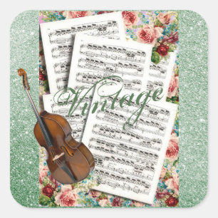 Sticker Carré Musique vintage & Fleurs