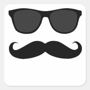 Sticker Carré Mustache noire et lunettes de soleil Cadeau Humour