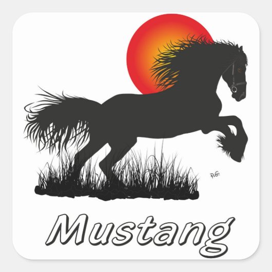 Sticker Carré Mustang pour amateurs de chevaux (Devant)