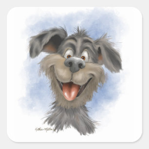 Sticker Carré Mutt à la grimace heureuse – Dessin animé de chien