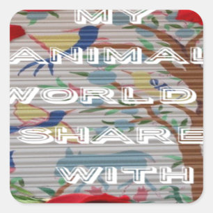 Sticker Carré My Animal World : Belle conception d'arbre et d'oi