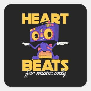 Sticker Carré My Heart Beats For Music Seul l'amant de la musiqu