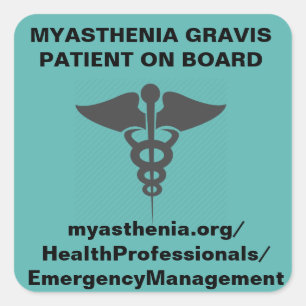 Sticker Carré Myasthenia Gravis * Patient À Bord *Autocollant