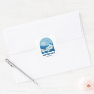 Sticker Carré Mykonos Grèce Art de voyage minimaliste bleu