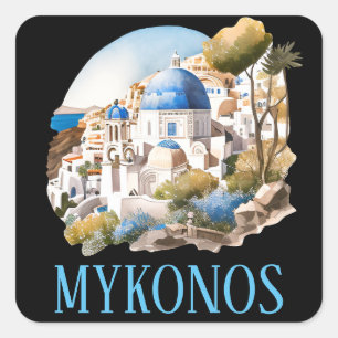 Sticker Carré Mykonos Grèce Vintage voyage de l'île grecque