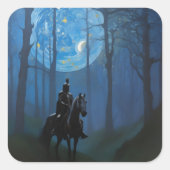 Sticker Carré Mystérieux Chevalier Noir dans la Forêt Lune (Devant)