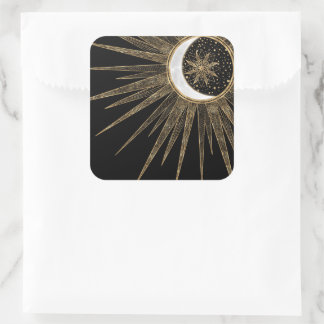 Sticker Carré Mystic Black Gold Sun Moon Mandala