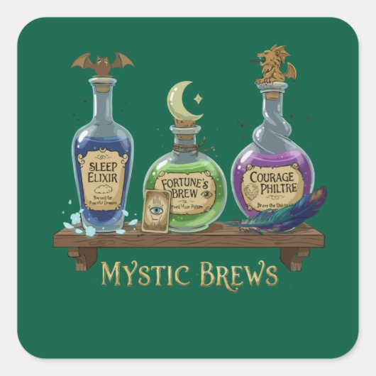 Sticker Carré Mystic Brews | Whimsical Witchy Potions & Elixirs (Devant)