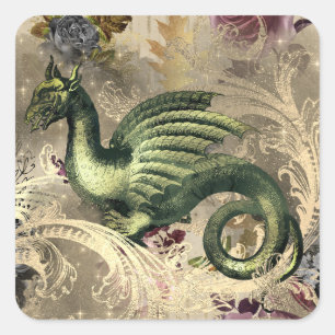Sticker Carré Mystic Dragon & Roses