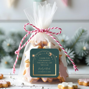 Sticker Carré Mystic Green Gold Sun Moon Stars Mariage