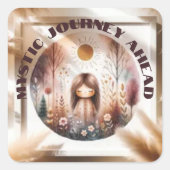 Sticker Carré Mystic Journey Ahead, Boho en brun et noir | (Devant)