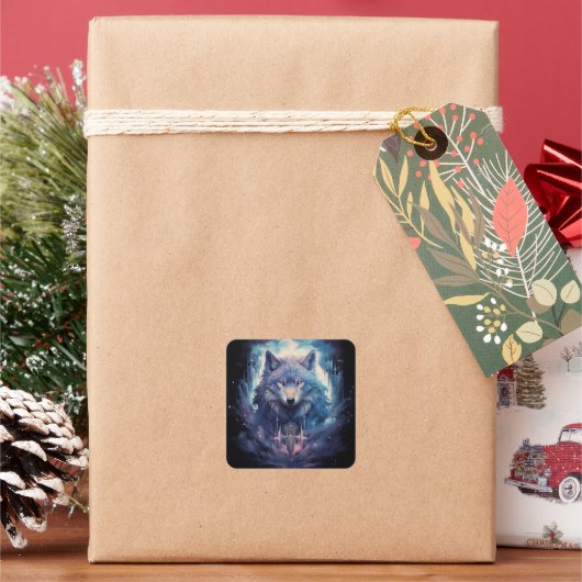 Sticker Carré Mystic Moon Wolf Guardian (vacances)