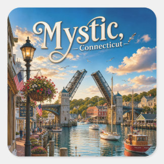 Sticker Carré Mystic, Pont-levis du port du Connecticut au couch