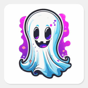Sticker Carré Mystic Whispers, mignon Halloween Ghost