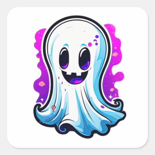 Sticker Carré Mystic Whispers, mignon Halloween Ghost (Devant)