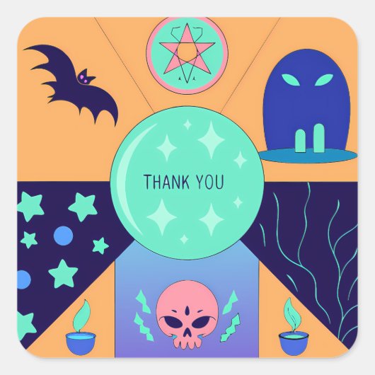 Sticker Carré Mystical Elements with a Thank You Message (Devant)