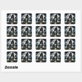 Sticker Carré Mystical Wolf Howling at Moon Surreal Ai Art (Feuille)
