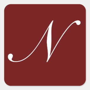 Sticker Carré N Monogramme blanc sur rouge foncé