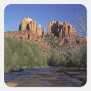 Sticker Carré NA, États-Unis, Arizona, Sedona. Cathedral Rock et