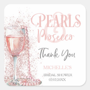 Sticker Carré Nacre rose pailletée et Prosecco Merci