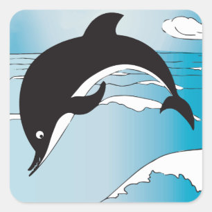 Sticker Carré Nager Avec Les Dauphins