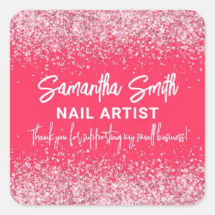 Sticker Carré Nail Artist Tech Salon de Beauté Hot Pink Merci
