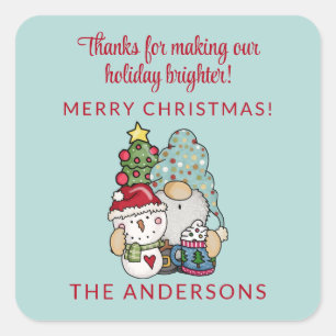 Sticker Carré Nain de fête rustique Merry Christmas Party Favor