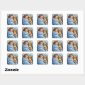 Sticker Carré Naissance bébé garçon Napping avec chiot (Feuille)