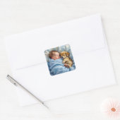 Sticker Carré Naissance bébé garçon Napping avec chiot (Enveloppe)