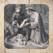 Sticker Carré Naissance du Christ Christian Noël Scène de la Nat