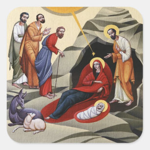 Sticker Carré Naissance du Christ Icône chrétienne orthodoxe