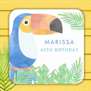 STICKER CARRÉ NAISSANCE TOUCAN WATERCOLOR