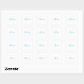 Sticker Carré Name Calligraphy Script Plain Simple White Blue (Feuille)