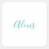 Sticker Carré Name Calligraphy Script Plain Simple White Blue (Devant)