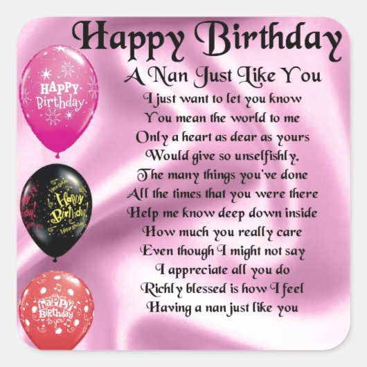 Sticker Carré Nan Poem - Joyeux anniversaire (Devant)