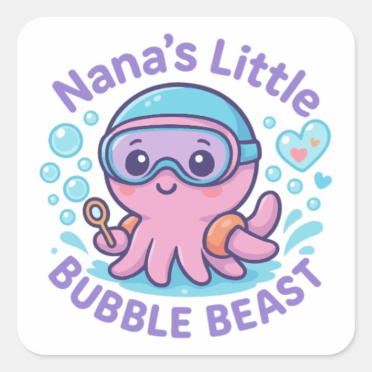 Sticker Carré Nana's Little Bubble Beast mignon Octopus (Devant)