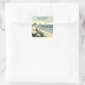 Sticker Carré Nantucket Beach Hydrangeas Lighthouse Rétro (Sac)
