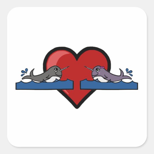 Sticker Carré Narwhal Couple (Devant)