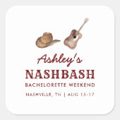 Sticker Carré Nash Bash Nashville Bachelorette Party Week-end (Devant)
