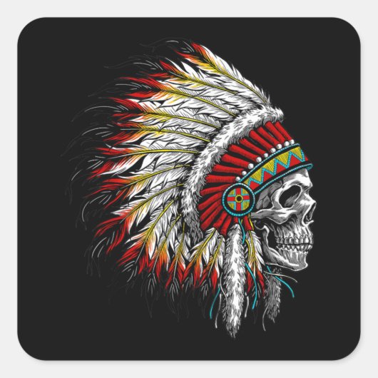 Sticker Carré Native American Indian Chief Skull Motorcycle (Devant)