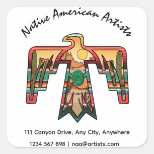 Sticker Carré Native American Thunderbird Texte modifiable