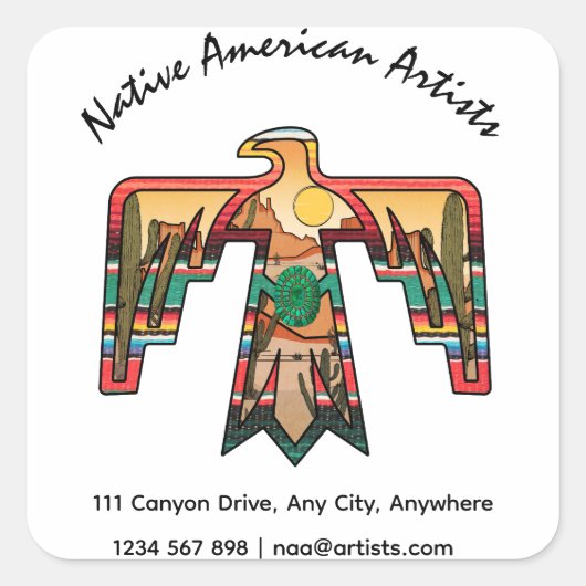 Sticker Carré Native American Thunderbird Texte modifiable (Devant)