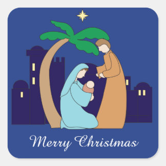 Sticker Carré Nativité de la Sainte Famille Noël Chrétien Religi