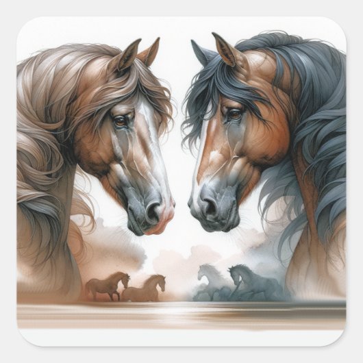 Sticker Carré Nature Brown Chevaux Mariage (Devant)