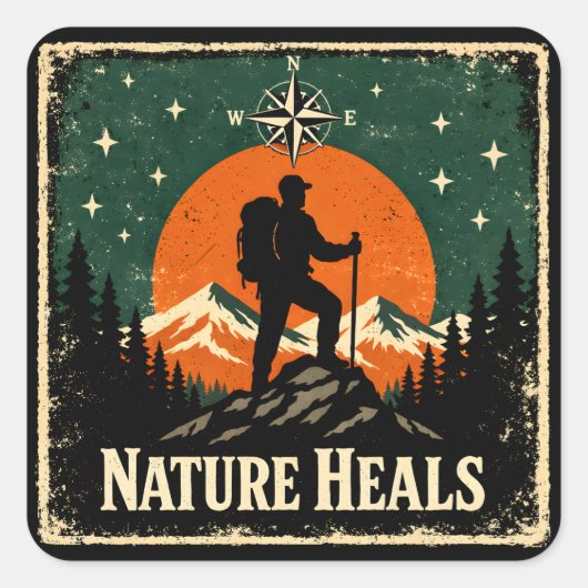 Sticker Carré Nature Heals – Outdoor Wellness Mindful (Devant)