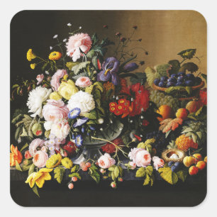 Sticker Carré Nature morte de fruits floraux vintage de Severin