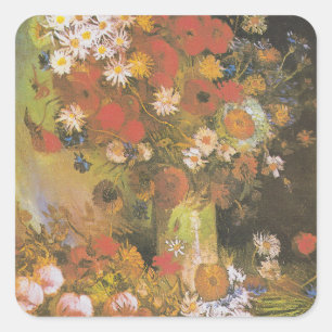 Sticker Carré Nature morte florale de Van Gogh Red Poppies & Ros